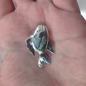 Taxco 925 JAE fish pin abalone brooch